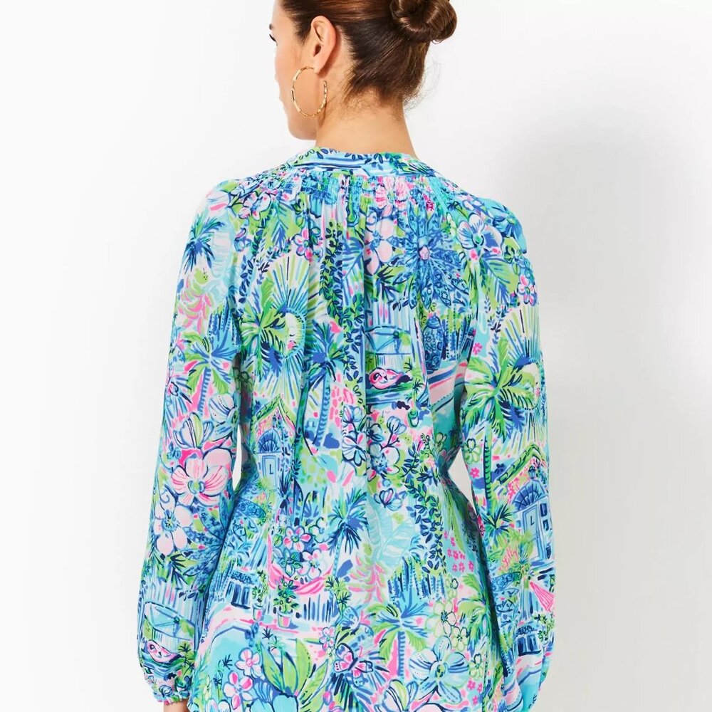New Lilly Pulitzer Elsa Silk Top, MULTI-LILLYS HOUSE ANNIVERSARY ELSA - Picture 2 of 8